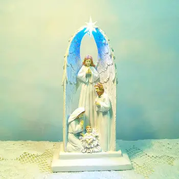 

LED LIGHT LORD CHRISTIAN JESUS FAMILY PORTRAIT STATUE RESIN ORNAMENTS JESUS SCENE CREATIVE HOME DECORATION HOLIDAY GIFT
