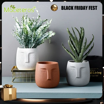 

Nordic Style Creative Art Human Face Portrait Ceramic Flower Pot Simple Personality Succulent Flower Pot Gardening Decorations