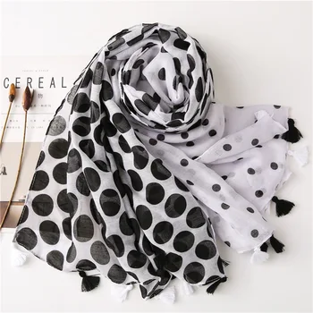 

KYQIAO vintage hijab scarf women autumn spring Japanese style elegant long dots patchwork head scarf pashmina