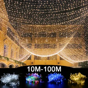 10M 100M Led String Guirlande Kerstboom Fairy Light Ketting Waterdichte Home Garden Wedding Party Outdoor Vakantie Decoratie