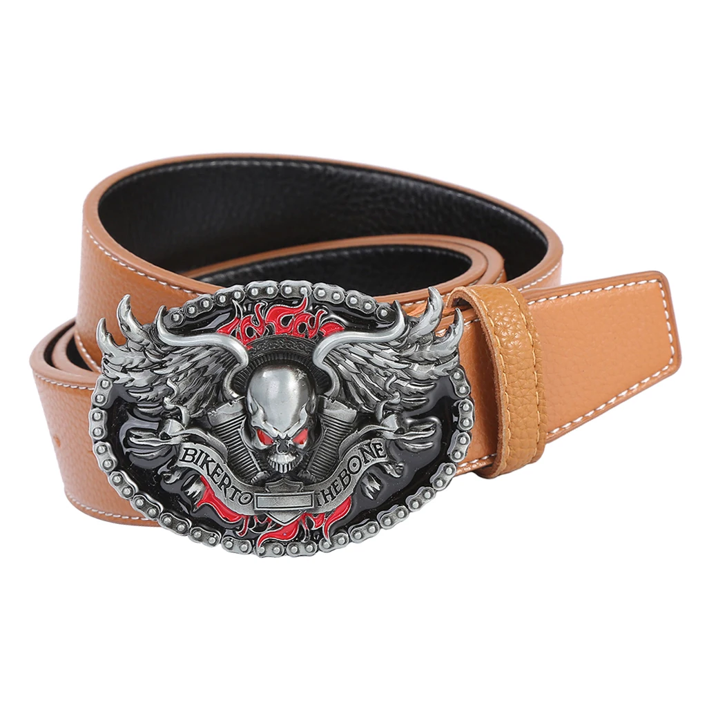 Retro Style Men Cowboy Leather Belt Hip Hop w/ Gothic Belt Buckle 120cm Pattern western style belts 