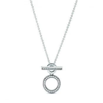 

2020 New Autumn Silver signature Circles T-bar Necklace 925 Sterling Silver Jewelry chain Pendant Necklaces For Women Men