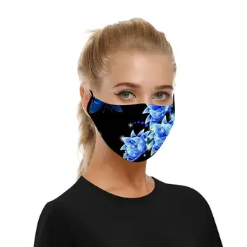 

3PCS Beautiful Blue Flowers Print Cotton Facemask masque stitch Mouth Mask Washable Reusable Colored Earloop Mask mascarillas N4