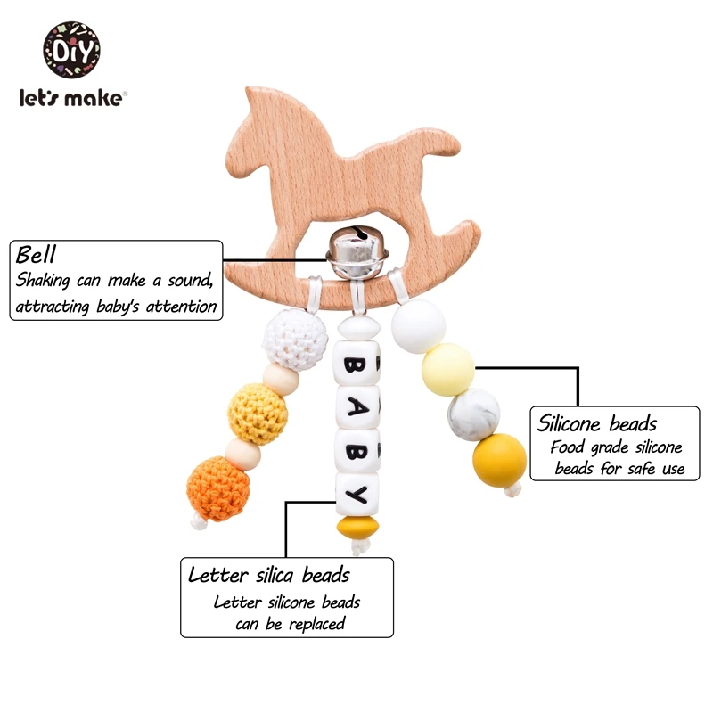 Давайте сделаем ребенка персонализированные имя погремушка бука деревянные животные погремушка крючком бусины хлопок детские игрушки листья зубцы из древесины кольцо 1 шт