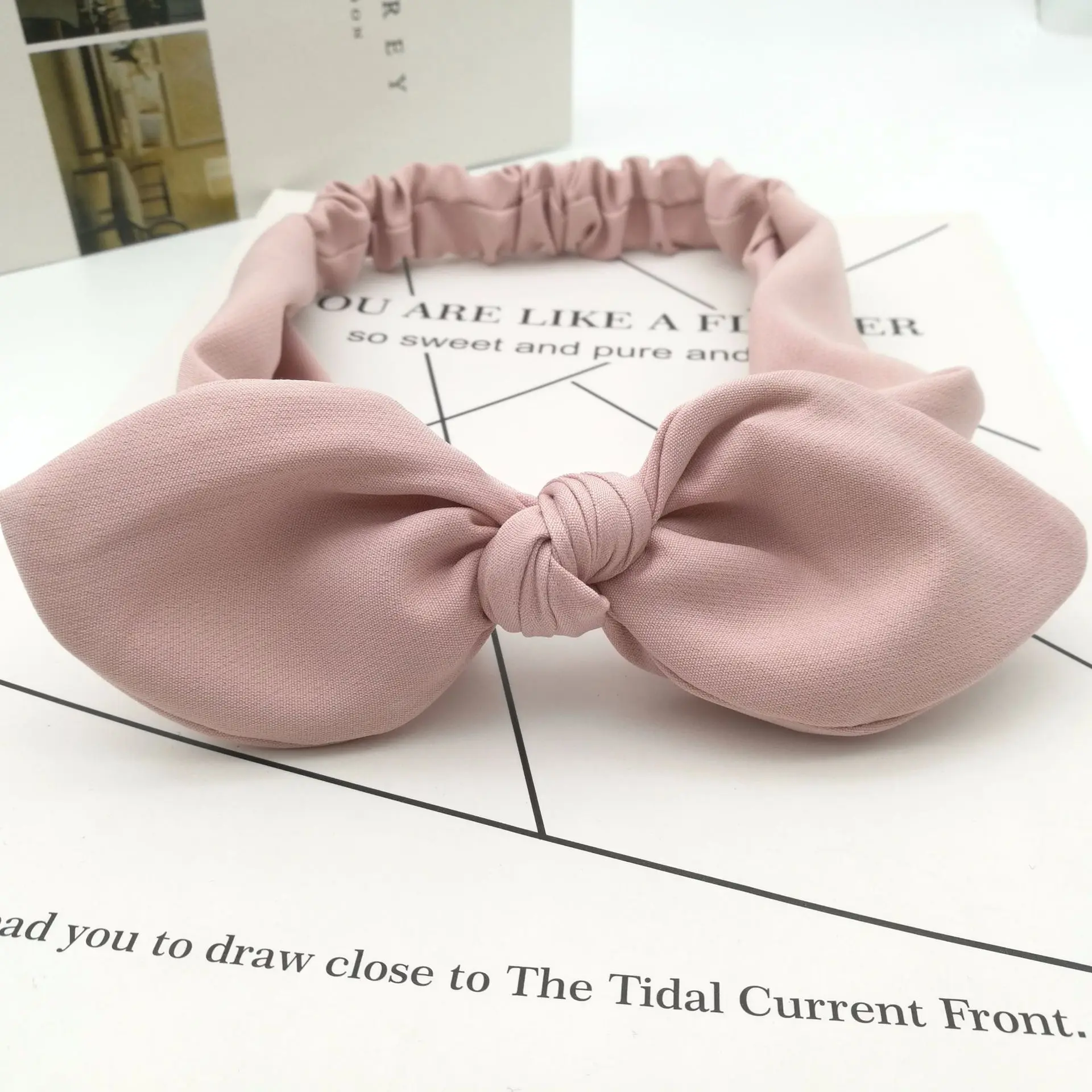 pink 1pcs 1 шт., Одноцветный ободок с заячьими ушами для женщин, завязанный бантом, повязка для волос, женский эластичный ободок для волос с заячьими ушками, головной убор, аксессуары для волос - Цвет: pink 1pcs