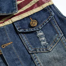 Крутая музыка, стиль, корейский стиль, приталенный, большой размер, Мужская одежда, джинсовый жилет, Мужская джинсовая куртка, жилет, национальный флаг, повседневный