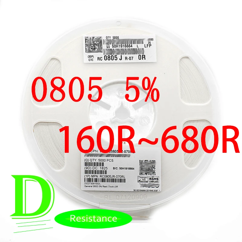 Резистор SMD 100 0805 5% серия 160R 180R 200R 220R 240R 270R 300R 330R 360R 390R 430R 470R 510R 560R 620R 680R RC0805JR-07 шт. |