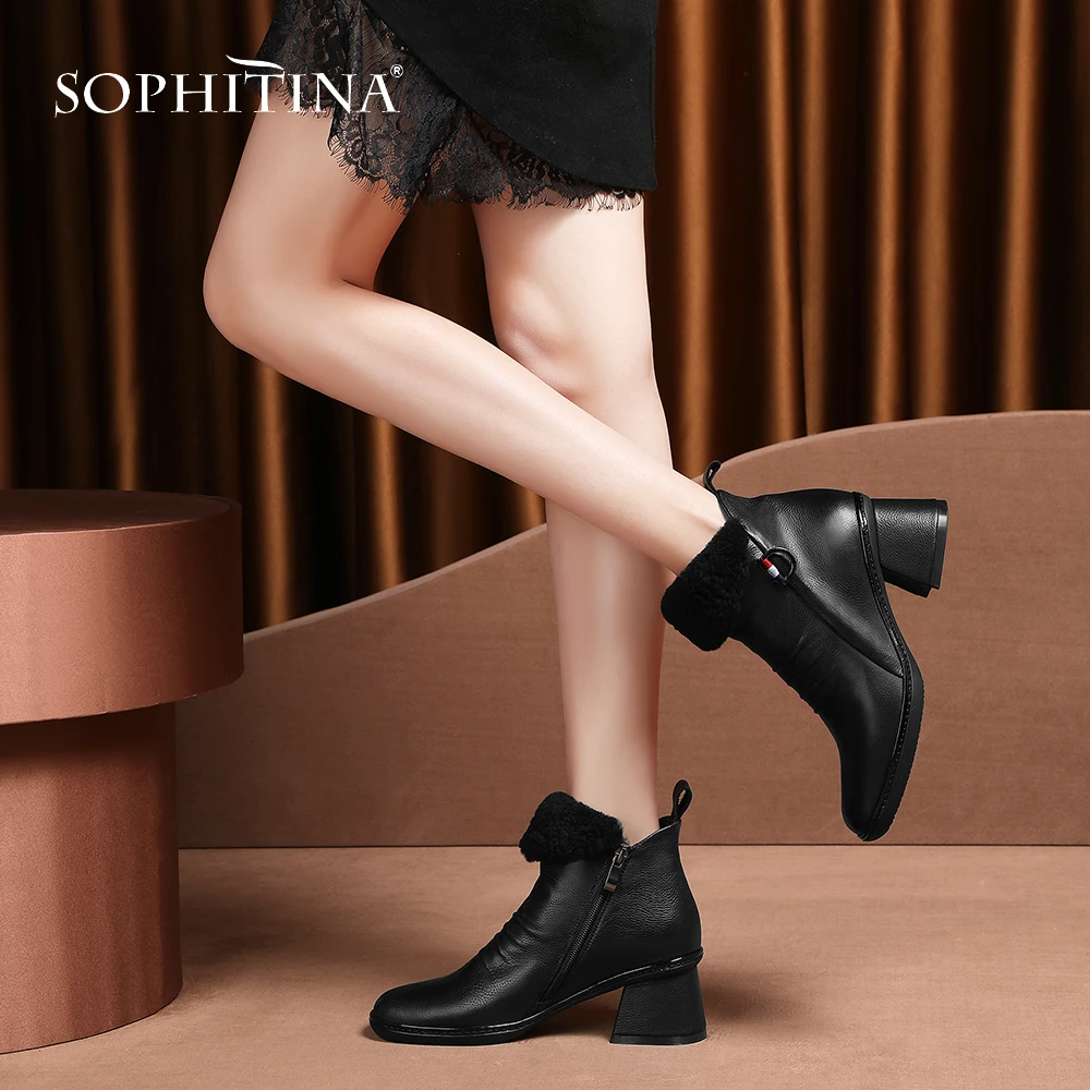 SOPHITINA/модные ботинки специального дизайна; новые удобные ботинки из коровьей кожи высокого качества на квадратном каблуке; женские ботинки с квадратным носком; MO261