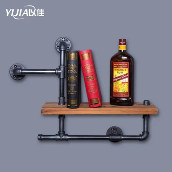 

Iron Wood American Country Old Retro Shelf Shelves Showcase Industrial Water Pipes Bookshelf Storage Holder
