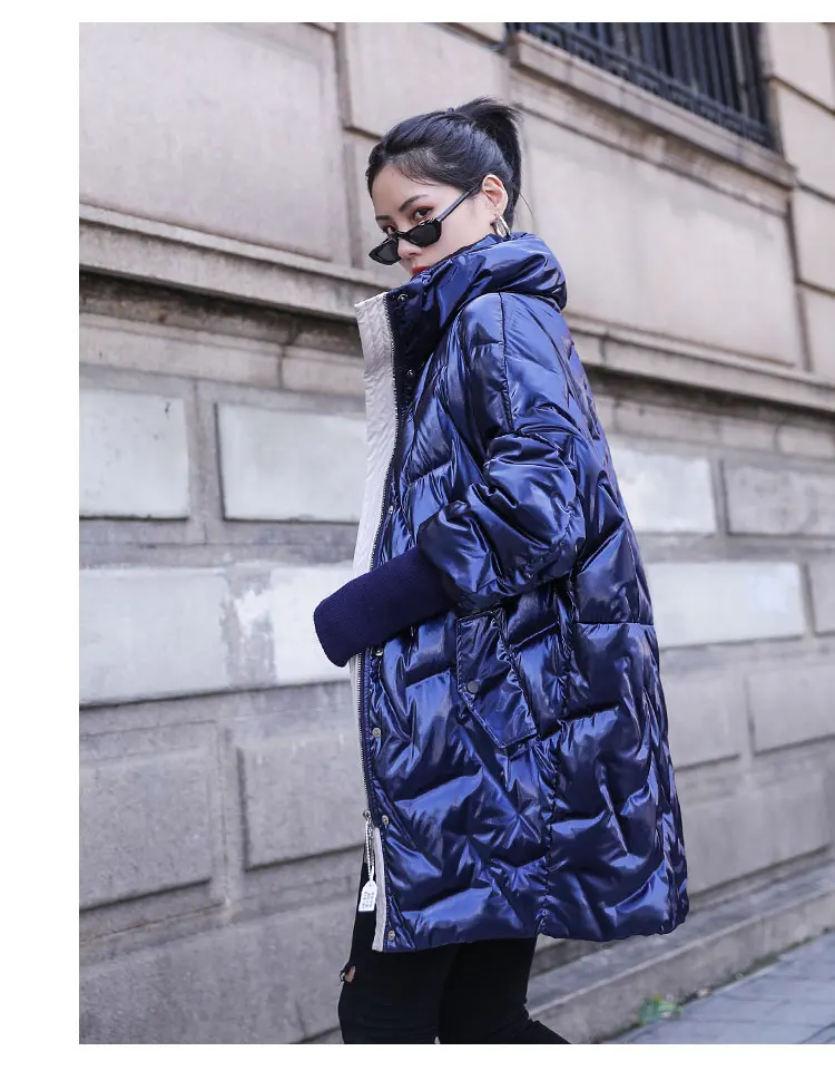 Зимняя пуховая хлопковая куртка Женская парка Корейская длинная Глянцевая теплая хлопковая одежда верхняя одежда свободное Женское