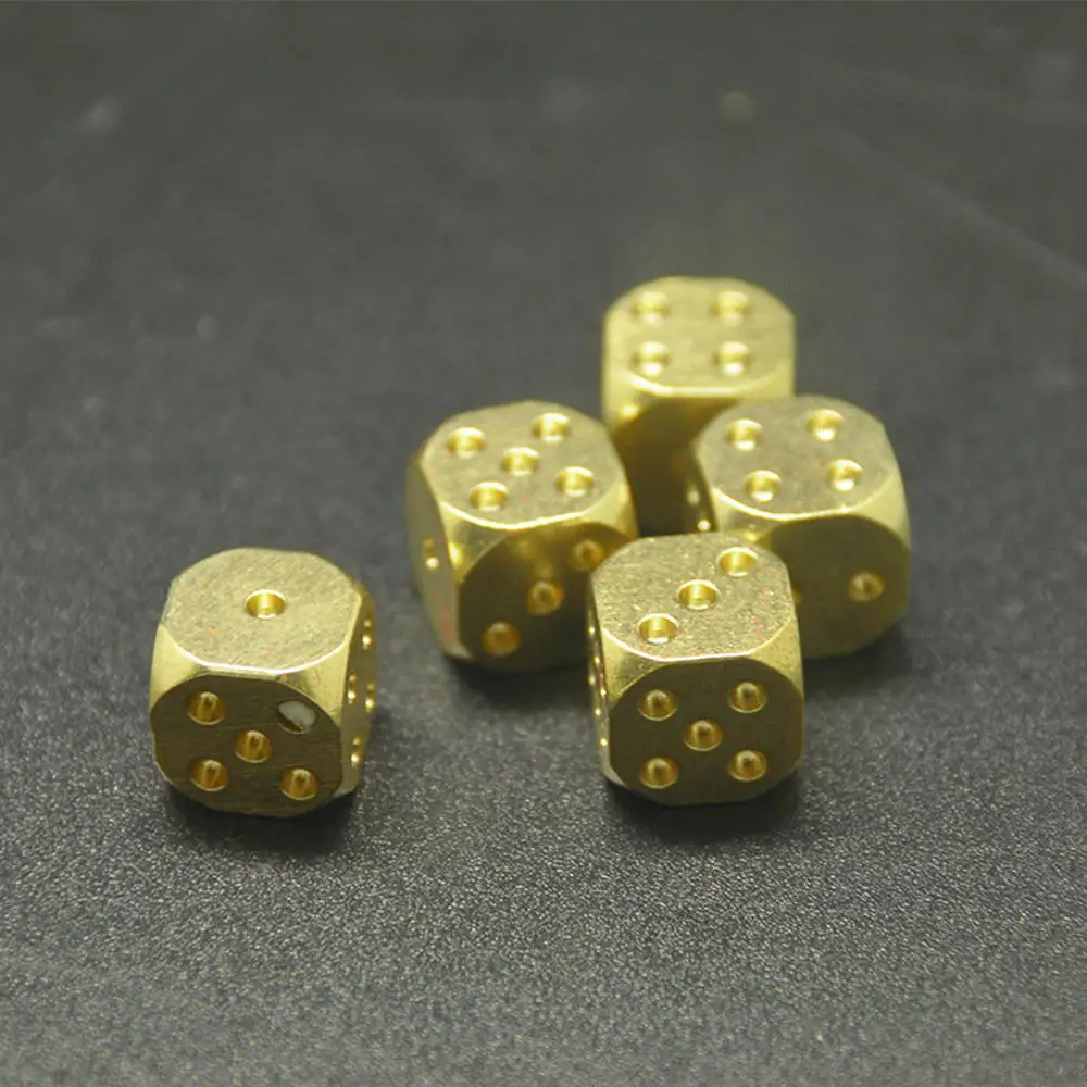 6x Handmade Solid Brass Dice Copper Bar Mahjong Nuts Gambler Game Supplies Home 