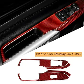 

High Quality 4Pcs Red Carbon Fiber Window Switch Panel Trim Cover For Ford Mustang 2015-2019 Durable And Practical