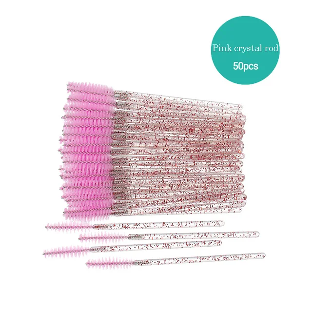 50/100pcs Disposable Eyelash Brush Mascara Wands Crystal Eyebrow Makeup Brush Eyelash Extension Tool Optional Storage Box No Box 50pcs CPink