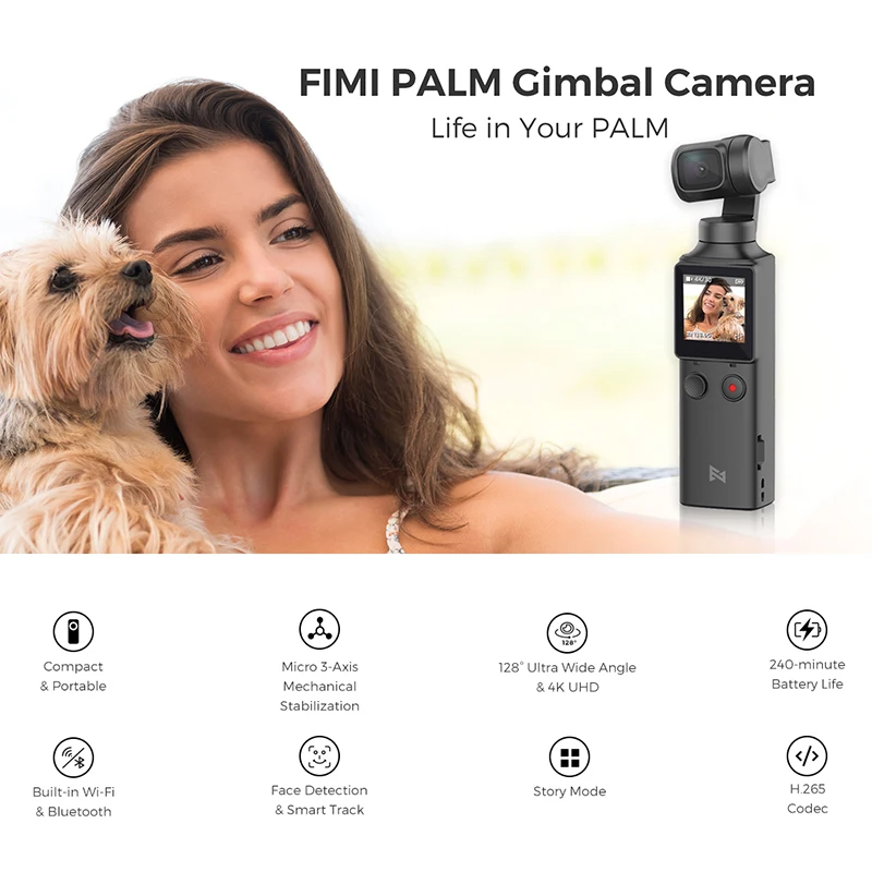 3 осевой карданный стабилизатор для камеры FIMI PALM 4K HD широкий угол обзора 128 ° умный