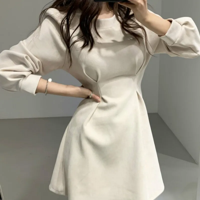 WAKUTA Ladies Elegant Mini Dress Long Puff Sleeve Party Dresses 2020 New Arrival Spring Autumn Simple Solid Outfits for Women white dresses for women