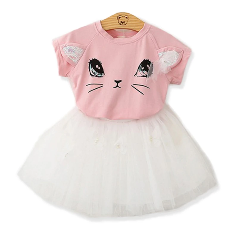R& Z/ г., белая блузка с цветочным рисунком для маленьких девочек+ юбка с цветочным рисунком летний комплект одежды из 2 предметов с короткими рукавами для маленьких девочек, От 2 до 7 лет - Цвет: 100368 pink