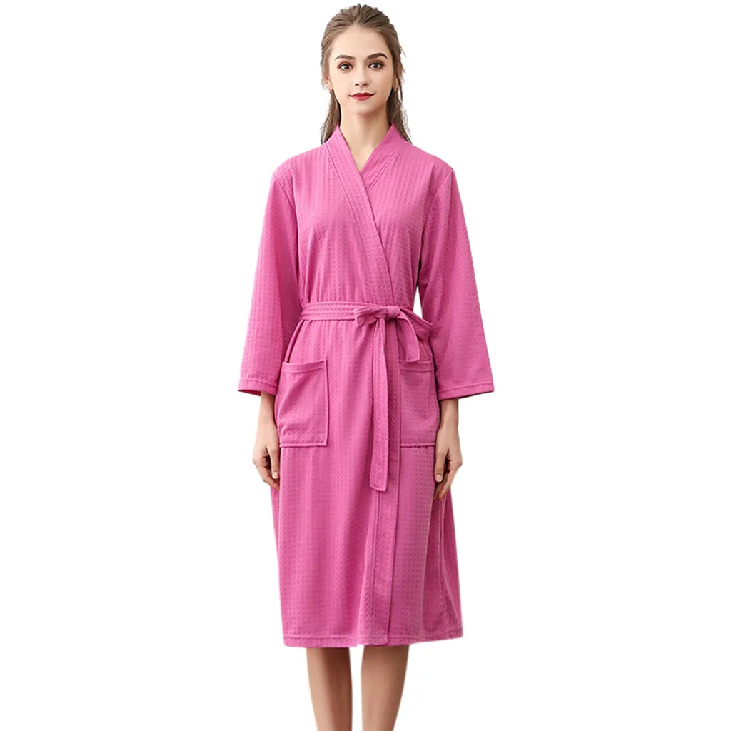 waffle bathrobe solid sleepwear Robe men women bathrobe autumn winter pajamas long robes Unisex Breathable Home Clothes d90808