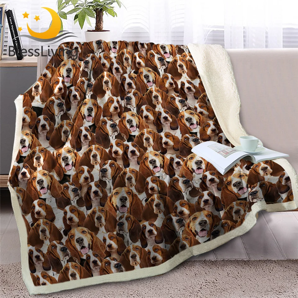 

BlessLiving 3D Dog Throw Blanket on Bed Sofa Animal Sherpa Fleece Blanket Springer Spaniel Bedspreads Brown Thin Quilt 150x200cm