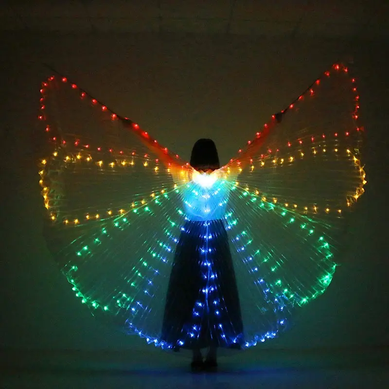 Multicolor Для танца живота для девочек светодиодный крылья красочные костюмы для сцены танцевальные аксессуары светодиодный крылья костюм светодиодный с украшением в виде крыльев бабочки; с ручку сумку - Цвет: Multicolor