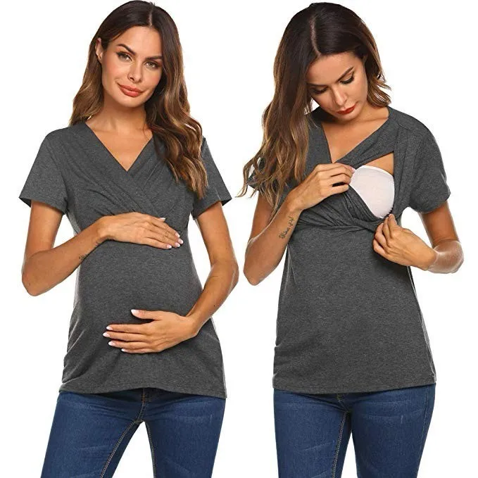 ENXI однотонный топ для кормления грудью, футболка, одежда для кормящих мам, женские топы для беременных, повседневные топы с рюшами, Ropa Embarazada