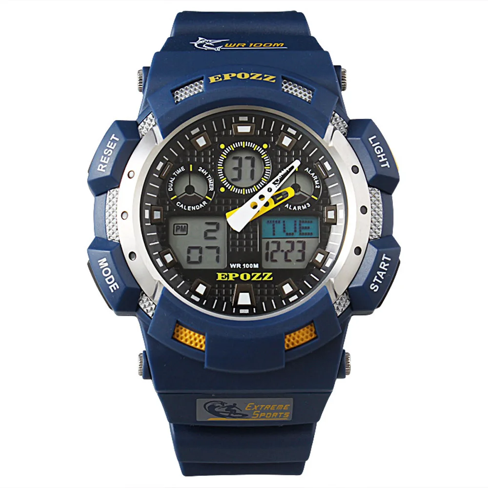 EPOZZ 100 м водонепроницаемые спортивные часы ударостойкие цифровые аналоговые Мужские часы для синхронизации relogio masculino Лидирующий бренд для улицы - Цвет: 3001UK-BLUE