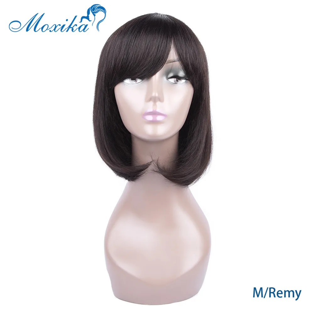 

Moxika Short Bob Wig Peruvian Straight Bob Wig Human Hair Wig With Side Part Bang Hair #1b #99j Remy For Women Bob Wig