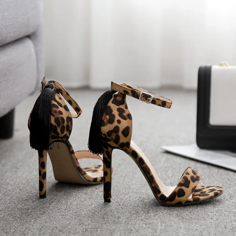 

Europe And America 2019 Spring New Style Sexy Leopord Pattern after Tassels Pendant Simple A- line with High-heeled Ladies' Sand