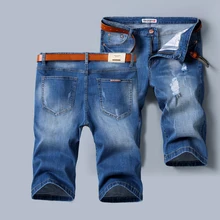 Новинка, мужские летние ретро рваные повседневные джинсовые шорты, модные Бермуды, свободные дырки, мужские хлопковые прямые джинсовые шорты до колена