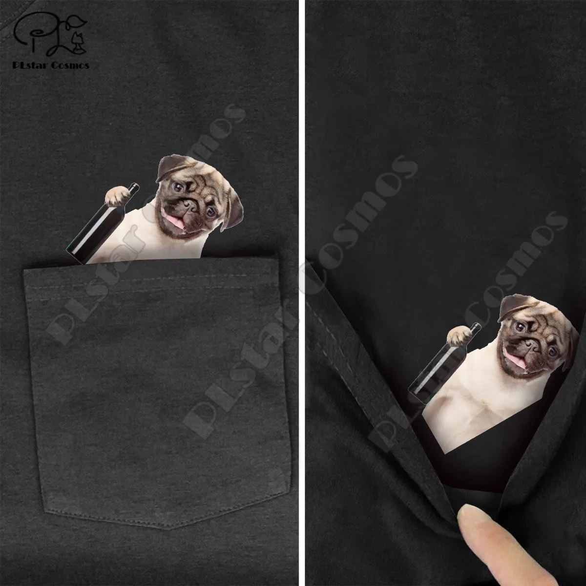 

PLstar Cosmos T Shirt summer pocket Drunk dog printed t-shirt men women shirts tops funny cotton black tees drop shipping