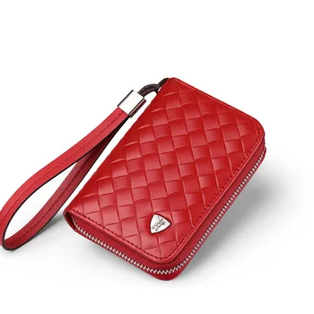 

WilliamPolo Leather Wallet Women short Zipper slim Credit Card Holder Bifold mini Multi Card Case Slots Credit Card Holder