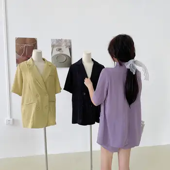 

Women blazer jackets Suit Large Plus Size Elegant OL Set jacket top and short pant two piece set large plus size summer cloth