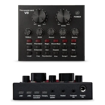 

V8 Sound Card Audio Set Interface External Usb Live Microphone Sound Card Bluetooth Function for Computer Pc Mobile Phone Sing
