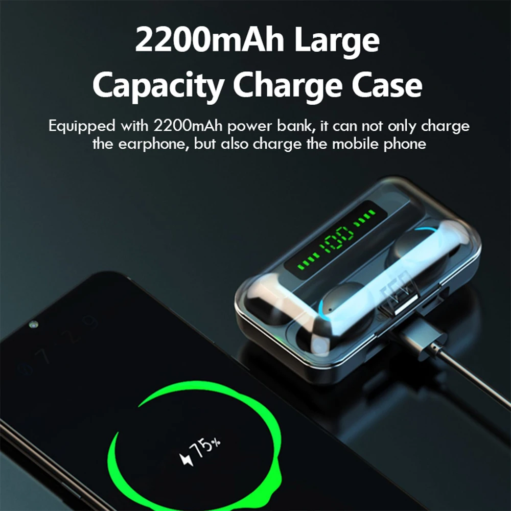 TWS F9 Mini Earphone V5.0 Wireless Headset Stereo  Sport Waterproof bluetooth headphones EarphonesTouch Control Noise Cancelling