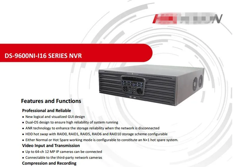 DS-9632/64NI-I16 4 встроенных к NVR DS-9632NI-I16 DS-9664NI-I16 Поддержка H.265/H.264/MPEG4 форматы видео 2-ch или