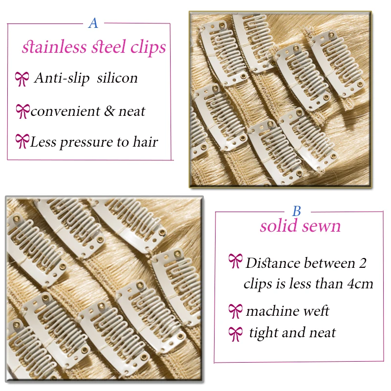 SEGO 8"-24" 45g-75g Straight Clip In Human Hair Extensions 8pc/set Natural Non-Remy  Hair Clip Ins Brazilian Hair