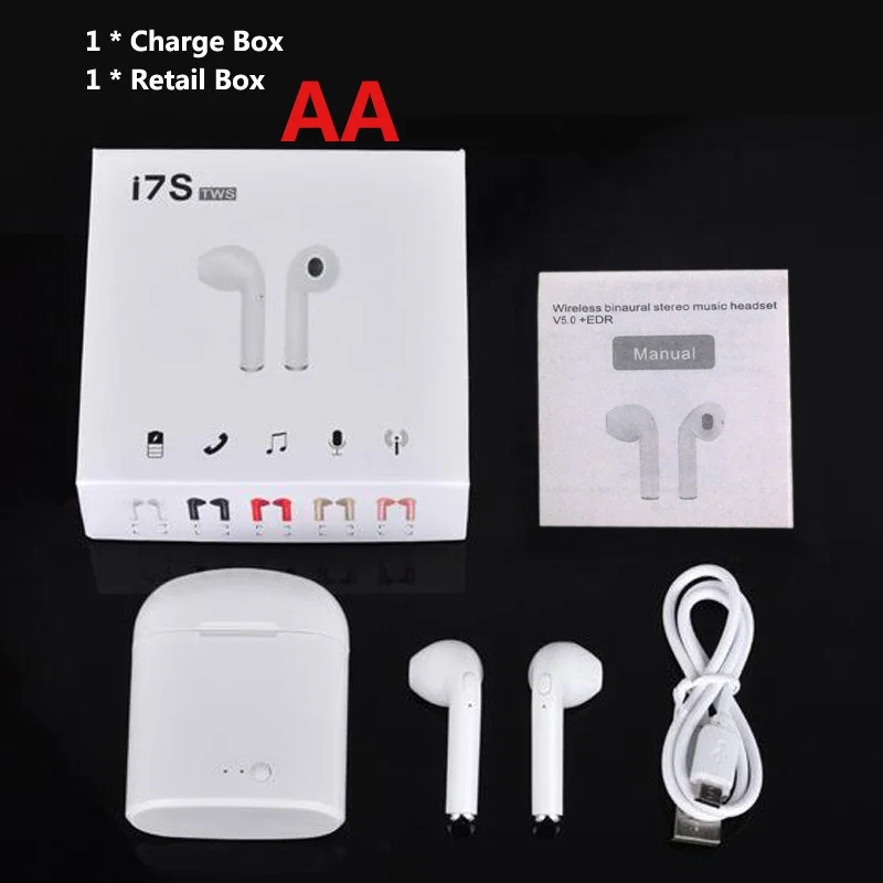 A 2 White Retail Box TWS i7S беспроводные наушники-вкладыши Bluetooth V5.0 гарнитура музыкальные наушники-вкладыши с зарядкой для iPhone Xiaomi всех смартфонов - Цвет: A 2 White Retail Box
