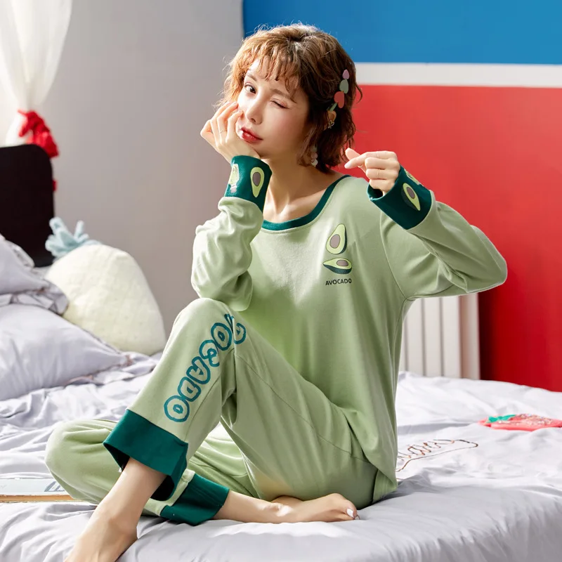 

2020 Autumn Pure Cotton Women's Crew Neck Women's Casual Nursing Home Wear Two-Piece Set