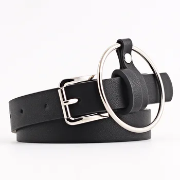

Big Rings Waist Belt Fashion Women Geometric Elements Alloy Pin Buckle Waistband Men PU Leather Belt