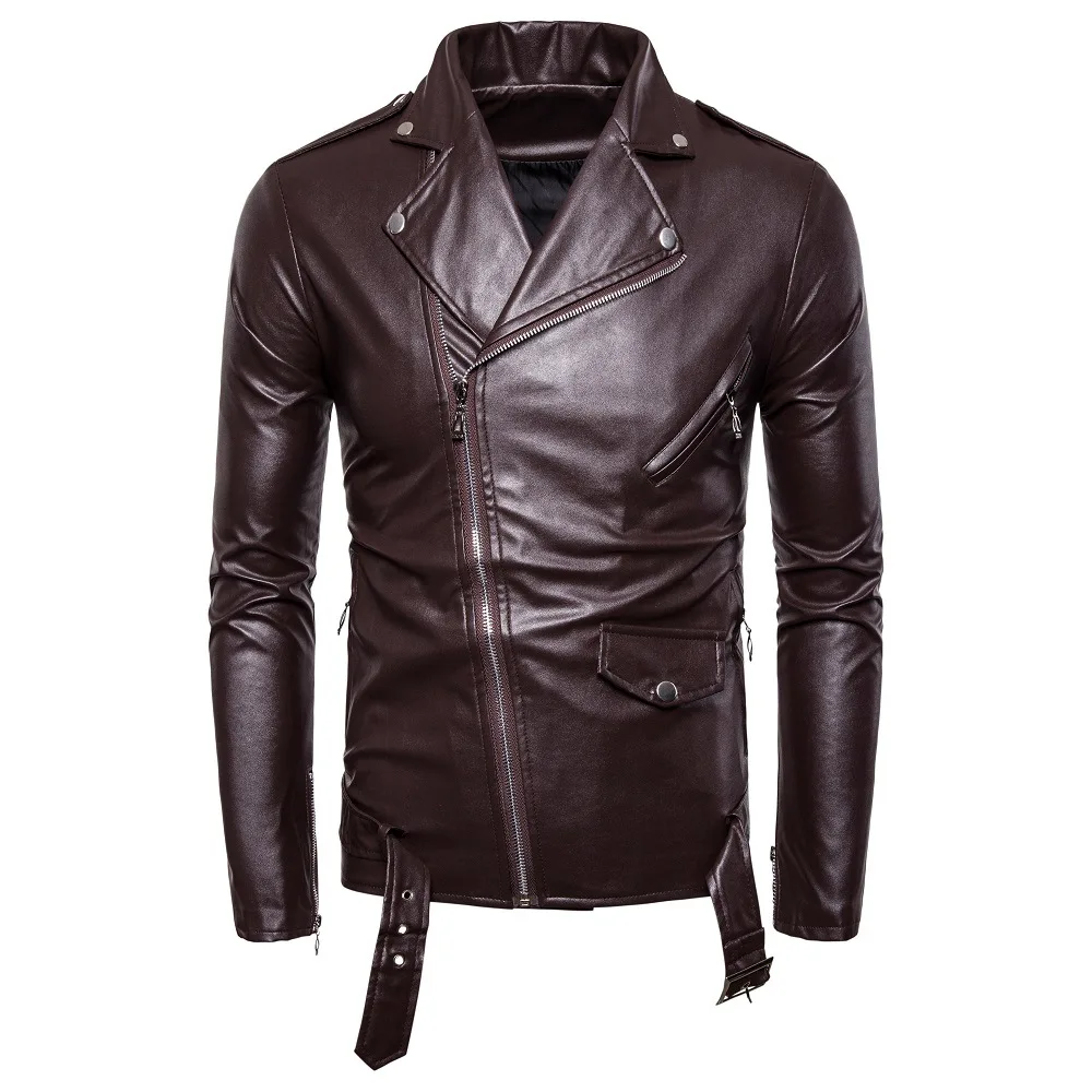 

New 4XL 2019 Autumn New Style Men High Quality Slim Fit Fold-down Collar Cable-Stayed Locomotive Leather Coat MEN'S Outerwear