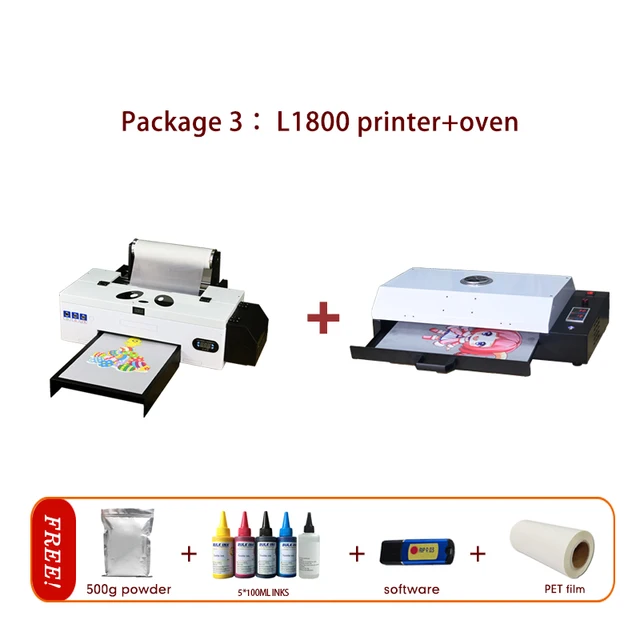Punehod A3 DTF Thermal Transfer Printer Automatic Pre-heating DIY T Shirt Printing Machine Heat Press Textile Tool For Business Panda 1800 with oven