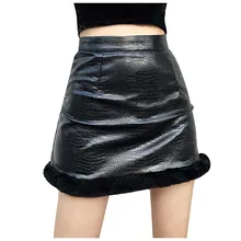  New Y2K Cute Leather Sexy Winter Skirt Women's Spring Spring Sexy Plush A-Shaped Half-Body Sexy High-Waisted Skirt Sweet Clothes 