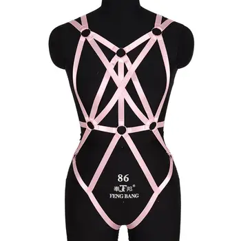 

Full Body Pink Harness Bra Strappy Crop Top Pastel Goth Bondage Chest Belt Waist Cage Garter Party Rave Plus Size Sexy Lingerie