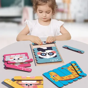 Baby Wooden Montessori Puzzle Child Game Wooden Puzzle 3D Cartoon Animal Puzzle Babies Toys Puzzles For Kids 1 2 3 Year Old 1