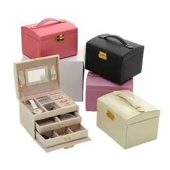 

Jewellery Box Rings Necklaces Bracelets Jewelry Storage Organiser Drawer Cabinet 3-Layers 2-Drawers Carrying Storage Case