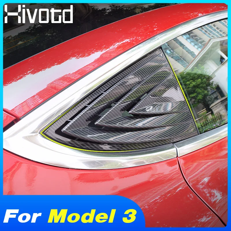 

Hivotd For Tesla model 3 2019 2018 Car Styling Rear Tail Spoiler Triangle Wing Louver Window Cover Trim Exterior trim accessory