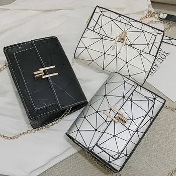 

Korean Version Geometric Bag Women 2020 Wild Crack Printing Messenger Bag Luxury Brand Handbag Chain Leather Chain Shoulder Pack