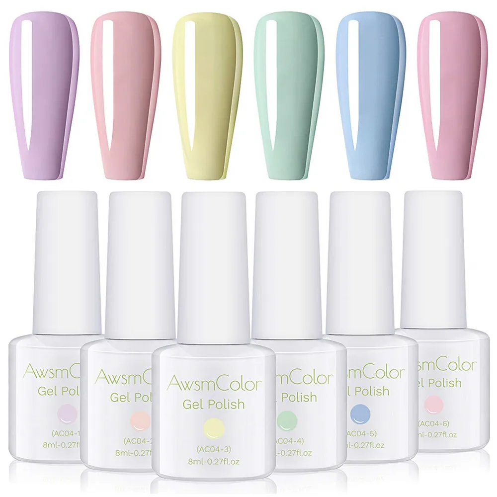 AwsmColor Gel Nail Polish Set, Pastel Color UV LED Soak off Nail Gel