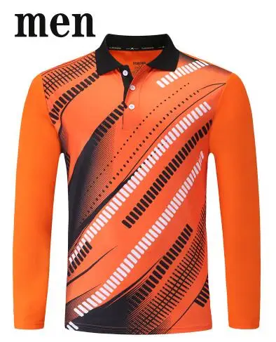 Осенне-зимняя Мужская/Женская футболка для бадминтона, быстросохнущие дышащие спортивные длинные штаны для волейбола, теннисная рубашка с длинными рукавами - Цвет: men orange shirt