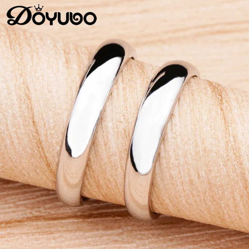 

DOYUBO Real 925 Sterling Silver Smooth Lovers Rings Resizable Silver Couples Rings Engraved Name&Logo Wedding Ring Jewelry VB238