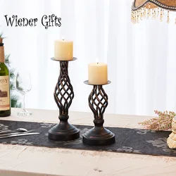 Iron Candle Holder Stable Elegant Decorative Metal Hollow Out Candle Holder Lamp Stand Candlestick for Home Romantic Fancy Dinne